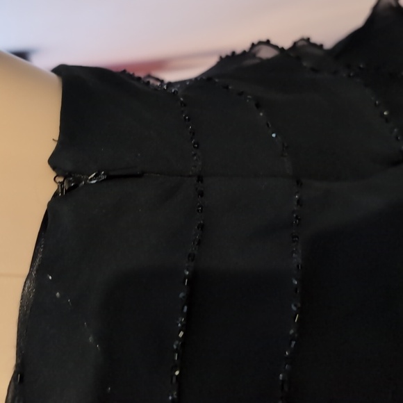 NWT TERANI COUTURE 100 SILK & Beaded Black tiered ruffle cocktail dress gown 2 - Picture 5 of 16